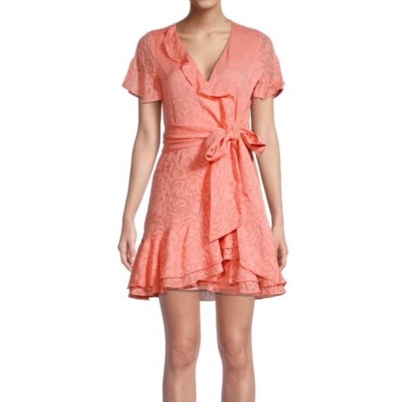 Tanya Taylor NWT Melon Silk Blend Bianka II Wrap Dress 0 MSRP $495 - Picture 1 of 7